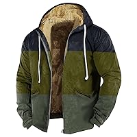 Men Jacket Winter Western Print Hoodies for Men Comfy Fleece Sweatshirt Full Zip Up Thick Sherpa Lined Trendy Coat
