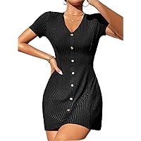 Dresses for Women - Rib-Knit Fake Buttons Dress