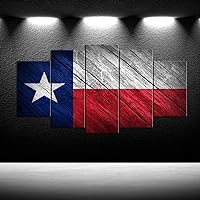 iKNOW FOTO Large 5 Panel Canvas Prints Texas State Flag Wall Art Decor Modern Multi Panel Split Prints Rustic Wood Look for Dining Living Room Kitchen Bedroom Office Walls Decoration
