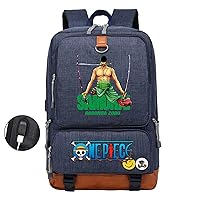 Roronoa Zoro Bookbag Casual Daypack with USB Charge Port,Graphic Laptop Computer Bag Travel Backpack