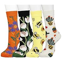 Women's Colorful Cute Flower Crew Socks for Girl Fashion Fun Casual Socks Size 6-10