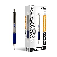Pen G-402 Retractable Gel Pen, Stainless Steel Barrel, Fine Point, 0.5mm, Blue Ink, 12-Pack