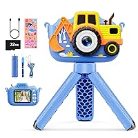 Kids Camera for Boys, Toddler Camera Christmas Birthday Toys Gifts for 3-8 Years Old Boys Girls, 1080P HD Kids Selfie Digital Camera with 32G SD Card - Excavator