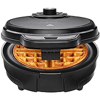 Chefman Anti-Overflow Waffle Maker, Belgian Waffle Iron with Seven Crunch Selector Settings, Mess-Free Moat Catches Excess Batter, Nonstick Electric Single Griddle Mold Makes 6-Inch Round Waffles