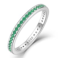 YL Women's Stackable Ring 925 Sterling Silver Stacked Rings 1.25mm Birthstone Eternity Bands