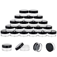 10 Gram 20 Count Sample Containers, Small Plastic Containers with Lids, Empty Sample Jars with Labels and Mini Disposable Spatulas(Black Lid)