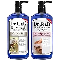 Dr. Teal's Body Wash Variety Gift Set (2 Pack, 24oz Ea.) - Restore & Replenish Pink Himalayan, Nourish & Protect Coconut Oil - Essential Oils & Pure Epsom Salt Treats Skin & Alleviates Daily Stress
