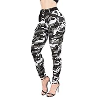 Twiin Sisters Women's High Waist Slim Fit Jogger Cargo Camo Pants for Women with Matching Belt