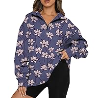 XHRBSI Mama Sweatshirt Women's Casual Fashion Long Sleeve Flower Print Oversize Zip Sweatshirt Top