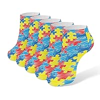 Autism Awareness Colourful Puzzle 5 Pairs Ankle Socks Low-Cut Athletic Running Socks for Men and Women