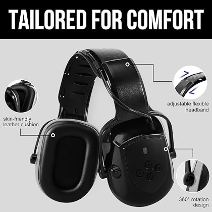 Muffpro Bluetooth Hearing Protection Earmuffs Ear Protection+Safety Glasses, NRR 25dB Noise Canceling Mowing Construction
