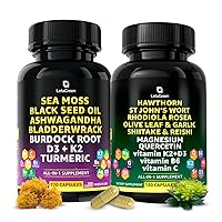 Sea Moss and Hawthorn Bundle - Sea Moss Capsules 300 mg and Hawthorn Berry Capsules 200 mg - Brain, Energy, and Vitality Support - 240 Count