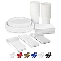 350 Piece WHITE Disposable Dinnerware Set 50 Guests, Plastic Party Plates And Cups And Napkins Sets - 50 Count 9
