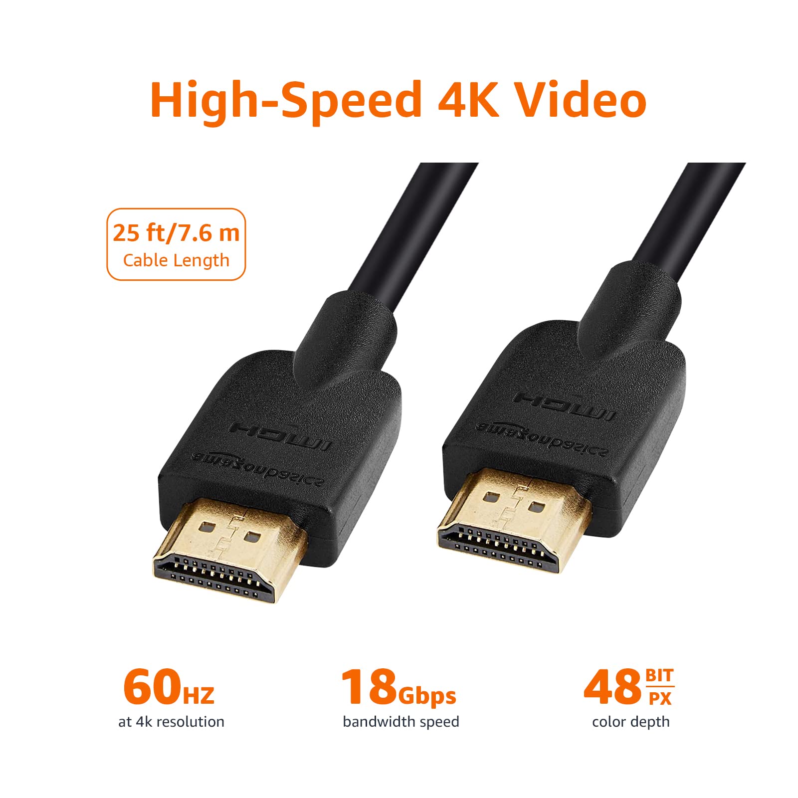 Amazon Basics High-Speed HDMI Cable, A Male to A Male, 18 Gbps, 4K/60Hz, 25 Feet, Black for Personal Computer
