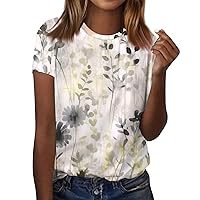 Short Sleeve Shirts for Women,Summer Tops for Women 2024 Vintage Floral Print Crew Neck Top Tops for Women Trendy