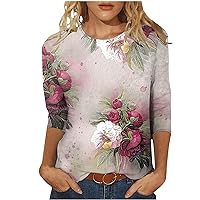 Tie Dye Shirts for Women 3/4 Sleeves Color Block Tee Tops Crew Neck Tunic Blouse Fall Summer Clothing Loose Fit