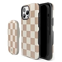 Casely Bundle with Case Compatible with iPhone 13 Pro Max Bold Case Power Pod MagSafe Compatible Battery Pack | Fit Check | Neutral Checkerboard Checkered | Compatible with MagSafe