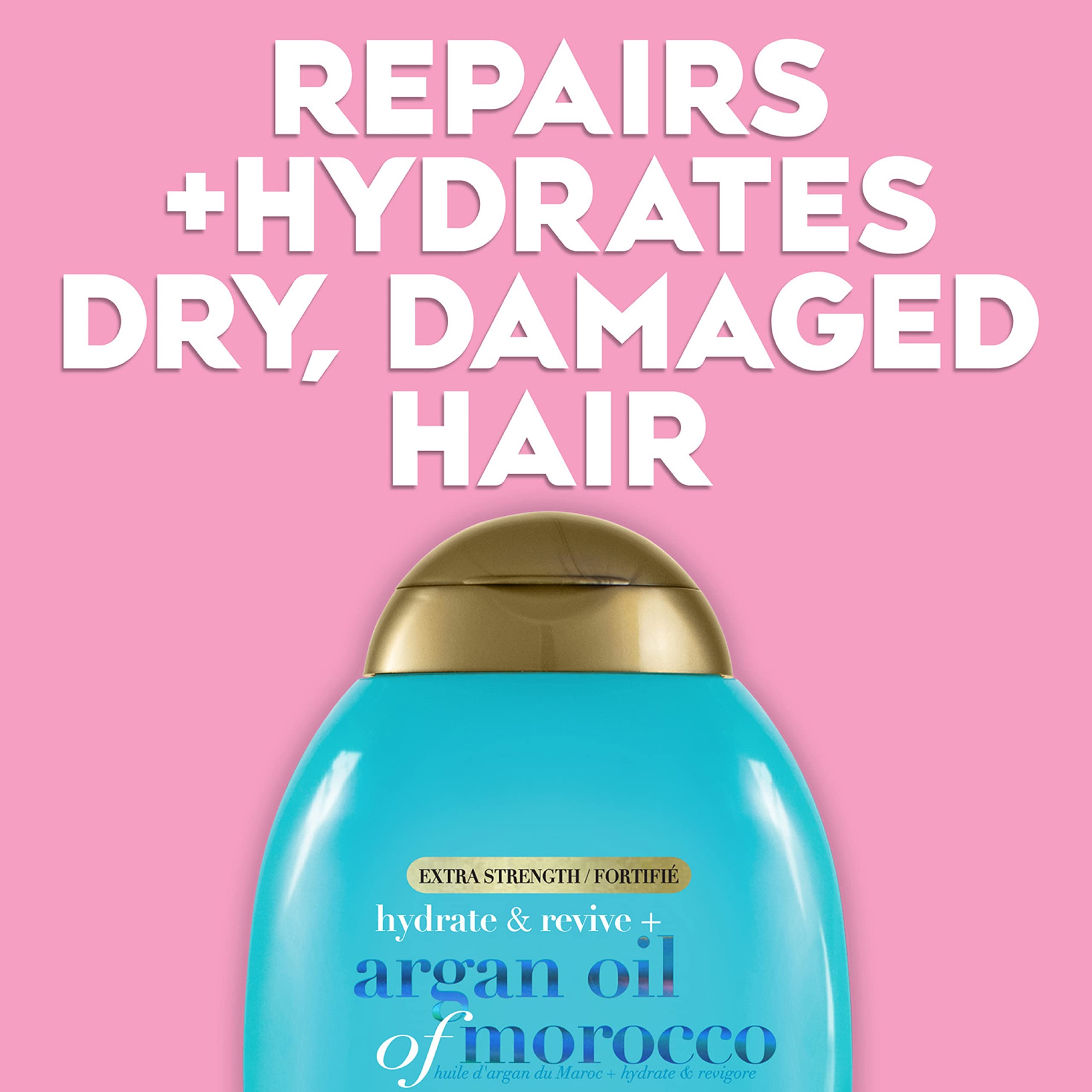 OGX Extra Strength Hydrate & Repair + Argan Oil of Morocco Shampoo for Dry, Damaged Hair, Cold-Pressed Argan Oil to Moisturize & Smooth, Paraben-Free, Sulfate-Free Surfactants, 13 fl oz
