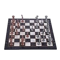 Medieval British Army Antique Copper Metal Chess Set for Adults,Handmade Pieces and Folding Marble Design Wood Chess Board King 3.5 inc