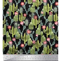 Soimoi Cotton Cambric Black Fabric - by The Yard - 42 Inch Wide - Flower & Cactus Tree Cloth - Delicate and Nature-Inspired Prints for Crafts Printed Fabric