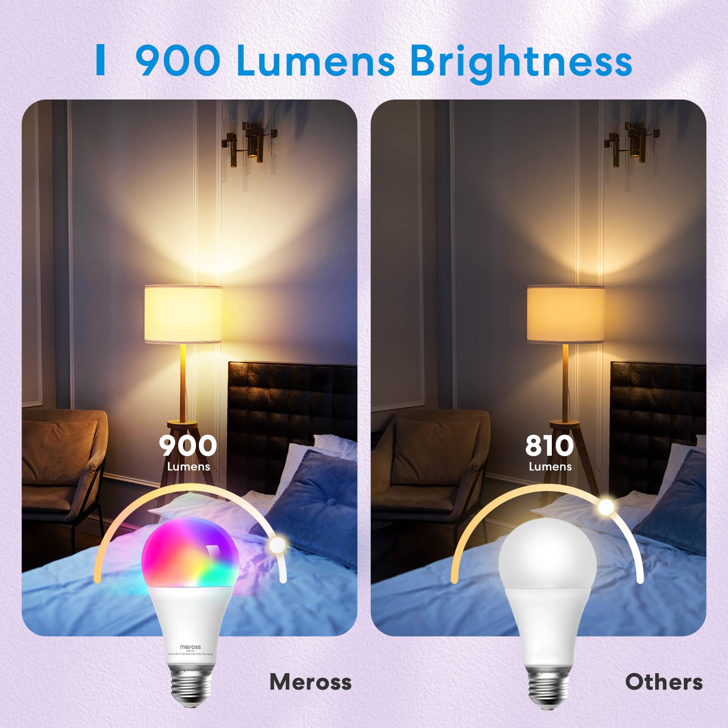 meross Smart Light Bulb, Smart WiFi LED Bulbs Compatible with Apple HomeKit, Siri, Alexa, SmartThings, Dimmable E26 Multicolor 2700K-6500K RGBWW, 900 Lumens 60W Equivalent 2 Pack