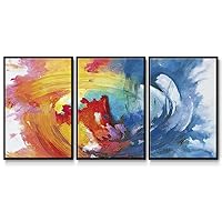 Abstract Wall Art Colorful Painting Modern Home Décor Artwork Black 3 Pieces of Framed Canvas Prints Wall Decorations for Bedroom and Bathroom 16x24 Inch LS010