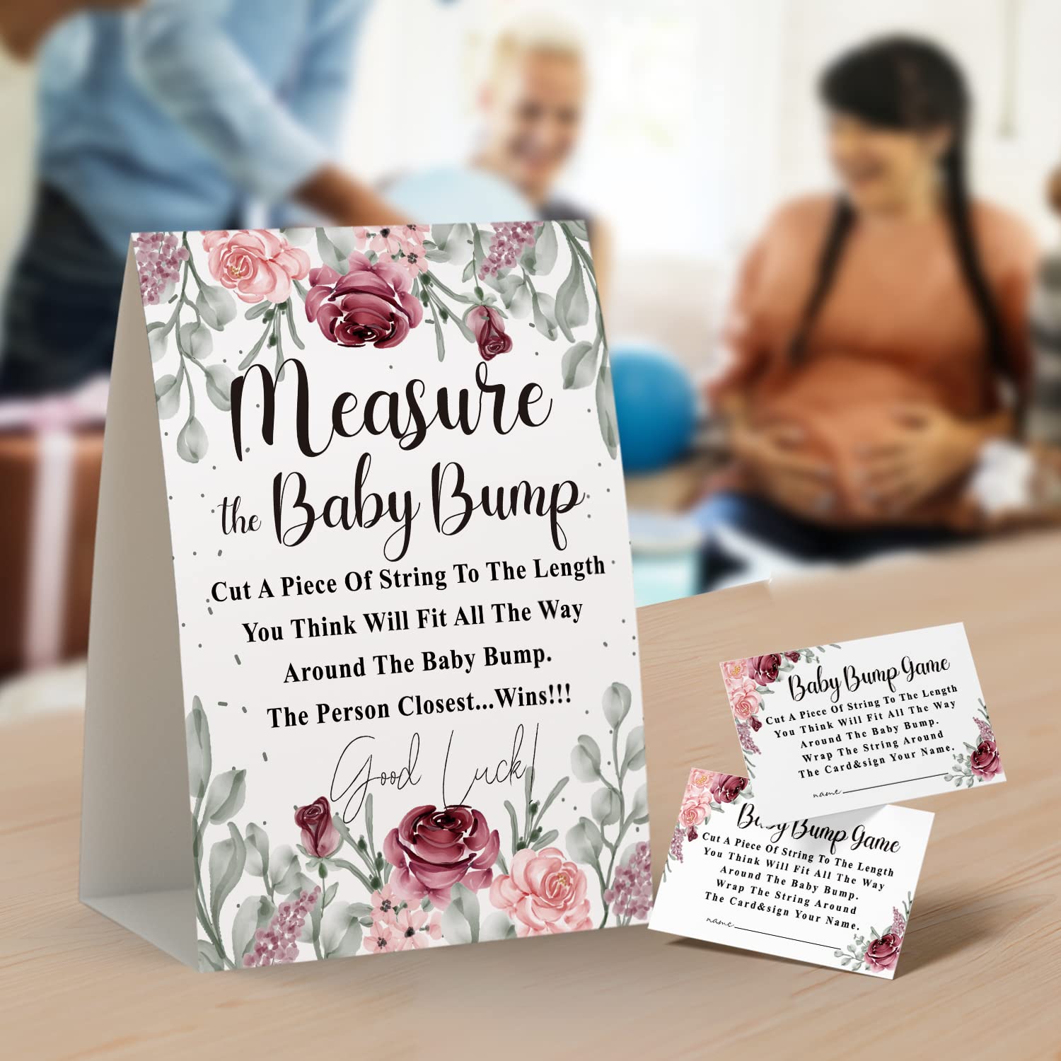 Baby Shower Games - Measure Mommy's Belly Game, How Big is Mommy's Belly, Mommys Belly Size Game, Includes a 5x7 Standing Sign and 50 2x3.5 Advice Cards(niu-k06)