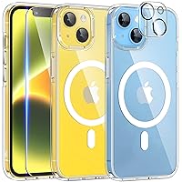 TAURI 5 in 1 Magnetic Clear for iPhone 14 Case [Designed for Magsafe] with 2 Screen Protector +2 Camera Lens Protector, [Military Drop Protection] Slim Phone Case for iPhone 14 6.1 Inch