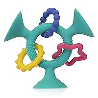 Silly Three Prong Interactive Suction Toy with Colorful Rings, Aqua