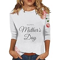 Women Mama T Shirts,Mother's Day Shirt for Women 3/4 Sleeve Round Neck Funny Print Tops Casual Lightweight Mom Gift Blouse Mom Sweatshirt