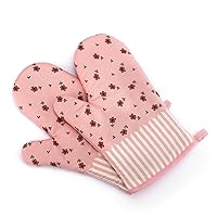 Qiangcui Oven Gloves with Silicone Set of 2, Oven Mitts Heat Resistant to 500 F, Cotton Lining, Simple Stripe Printing BBQ Gloves, Grilling Glove for Kitchen Baking Cooking,Blue (Color : Pink)