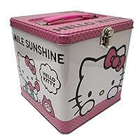 Hello Kitty Stack Store and Carry Tin. Stackable Tin Box with Handle,Pink and White, Storage Box, 5.75