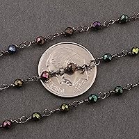 LKBEADS 36 inch long gem coated black spinel 3mm round shape faceted cut beads wire wrapped black rhodium plated rosary chain for jewelry making/DIY jewelry crafts #Code - ROS-0266