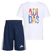 adidas Boys Short Sleeve Cotton Graphic Tee & Short Set