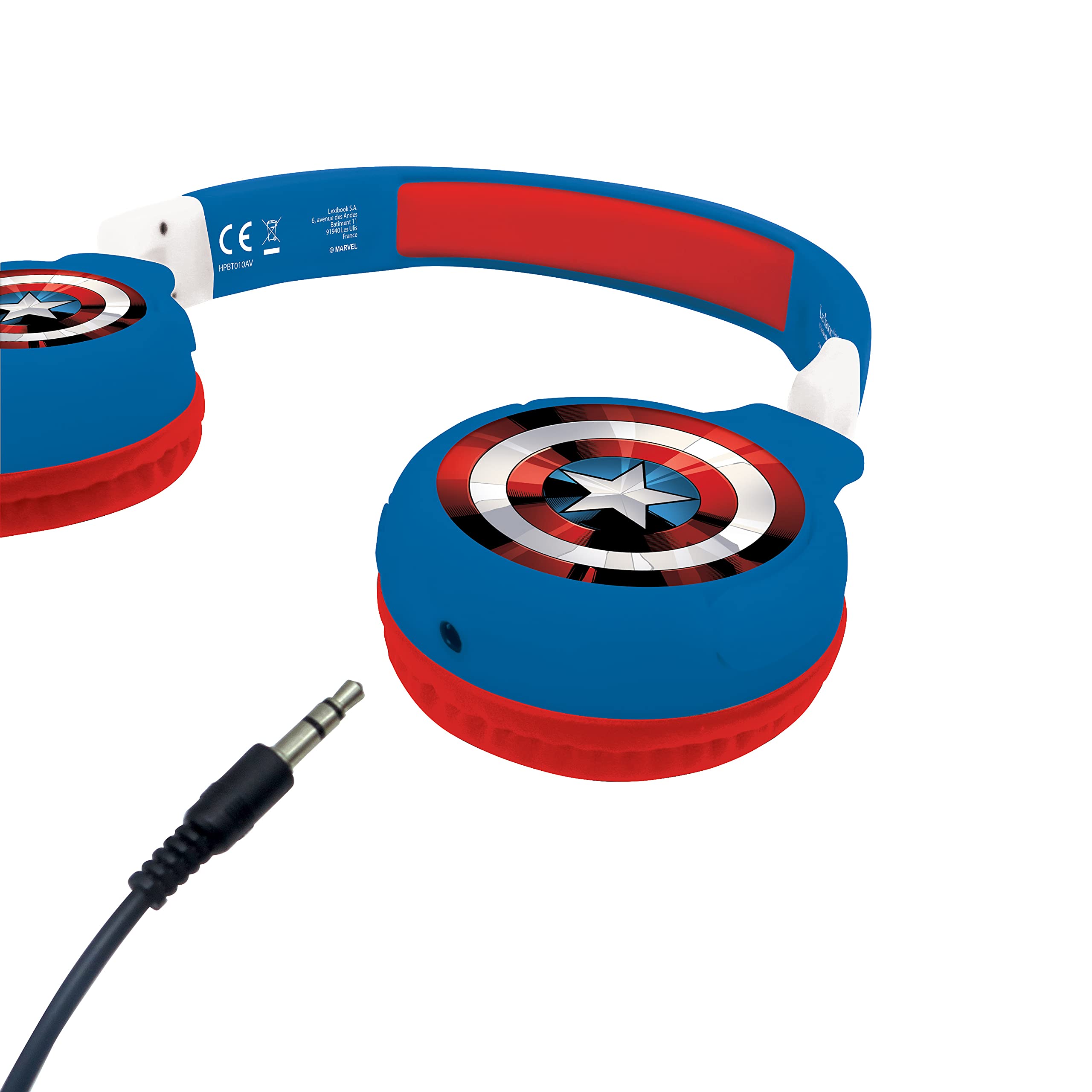 LEXiBOOK Avengers Marvel 2-in-1 Bluetooth Headphones for Kids - Stereo Wireless Wired, Kids Safe, Foldable, Adjustable, red/Blue, HPBT010AV