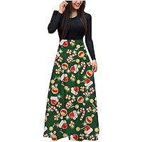 Women's Fall Dresses Long Sleeve Christmas Loose High Waist Wedding Holiday Party Splicing Skirt Outfits, S-2XL