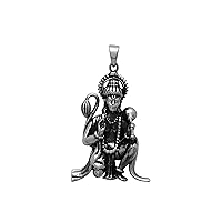 Lord Hanuman Sitting Idol Oxidized Finish Religious Pendant 925 Sterling Silver Jewelry