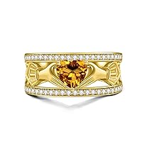 10K 14K 18K Gold Gemstone Claddagh Irish Rings Claddagh Engagement Rings with Side 0.46cttw Moissanite Claddagh Anniversary Wedding Promise Ring for Women