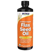 NOW Supplements, Certified Organic Flax Seed Oil Liquid, Cold-Pressed and Unrefined, 24-Ounce