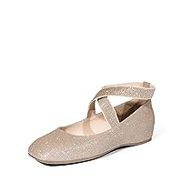 DREAM PAIRS Women's Ballet Flats, Comfortable Slip-On Square Toe Dress Shoes with Elastic Ankle Straps