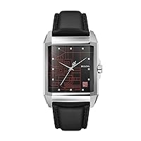 Bulova Frank Lloyd Wright 'December Gifts' Stainless Steel 3-Hand Quartz Dial, Black Leather Strap Style: 96A223