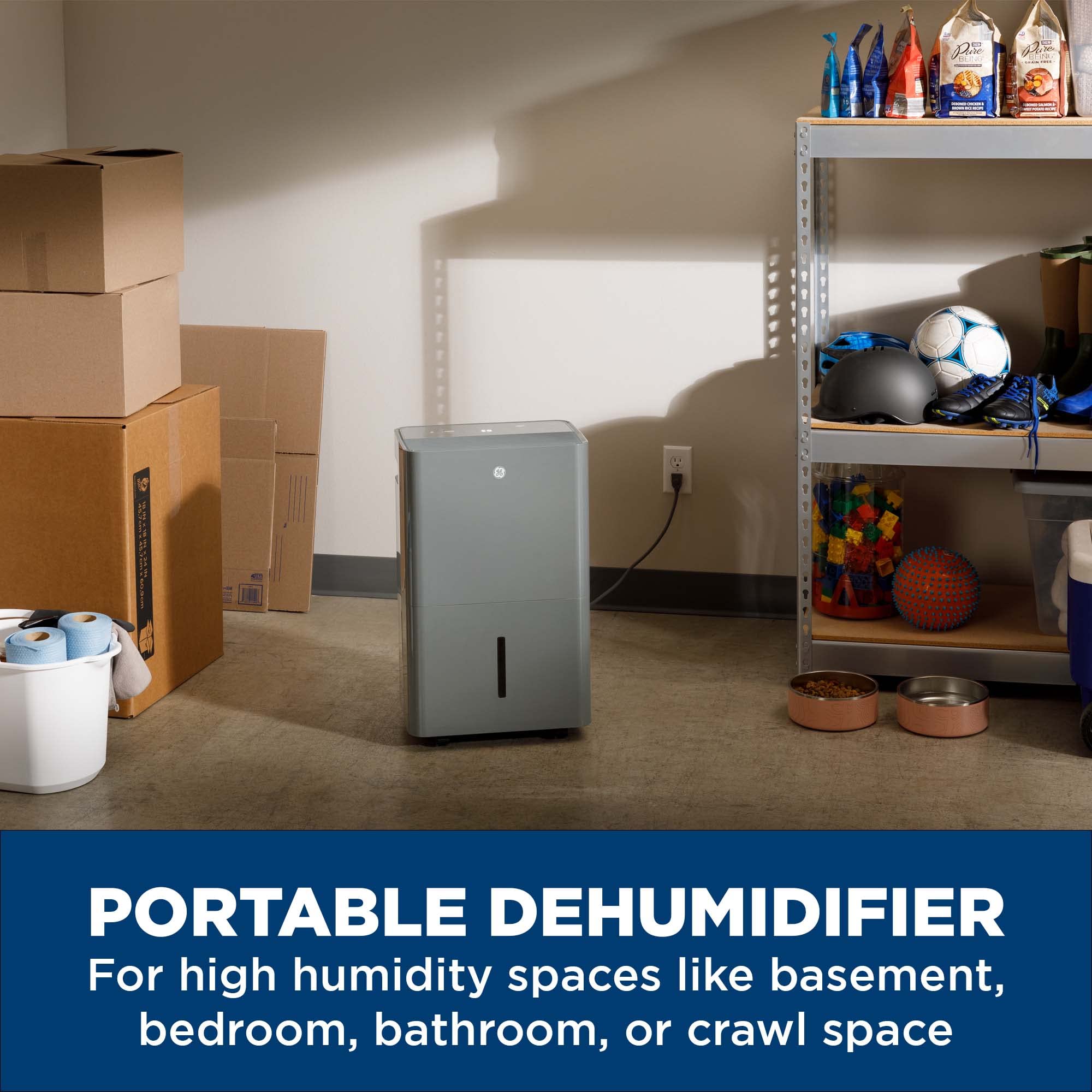 GE Energy Star Portable Dehumidifier for Basement, Bedroom, Bathroom, Garage or Large Rooms up to 4500 Sq Ft, 50 Pint with Removable Bucket and Continuous Drain Connect for Auto or Manual Drainage
