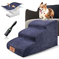 Kphico High Density Foam Pet Steps 3 Tiers,Non-Slip Dog Stairs,Extra Wide Deep Dog Ramp,Soft Foam Dog Ladder,Best for Dogs Injured,Older Cats,Pet with Joint Pain-Send 1pcs pet Hair Remover Roller
