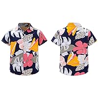 Big Boy's Button Down Hawaiian Shirts Summer Beach Aloha Dress Tops Casual Short Sleeve T-Shirt