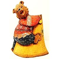 Alkota Russian Genuine Wooden Collectible Bear Figurine on The Stump, 9