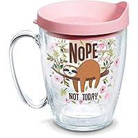 Tervis Sloth Nope Not Today Made in USA Double Walled Insulated Tumbler Travel Cup Keeps Drinks Cold & Hot, 16oz Mug, Classic