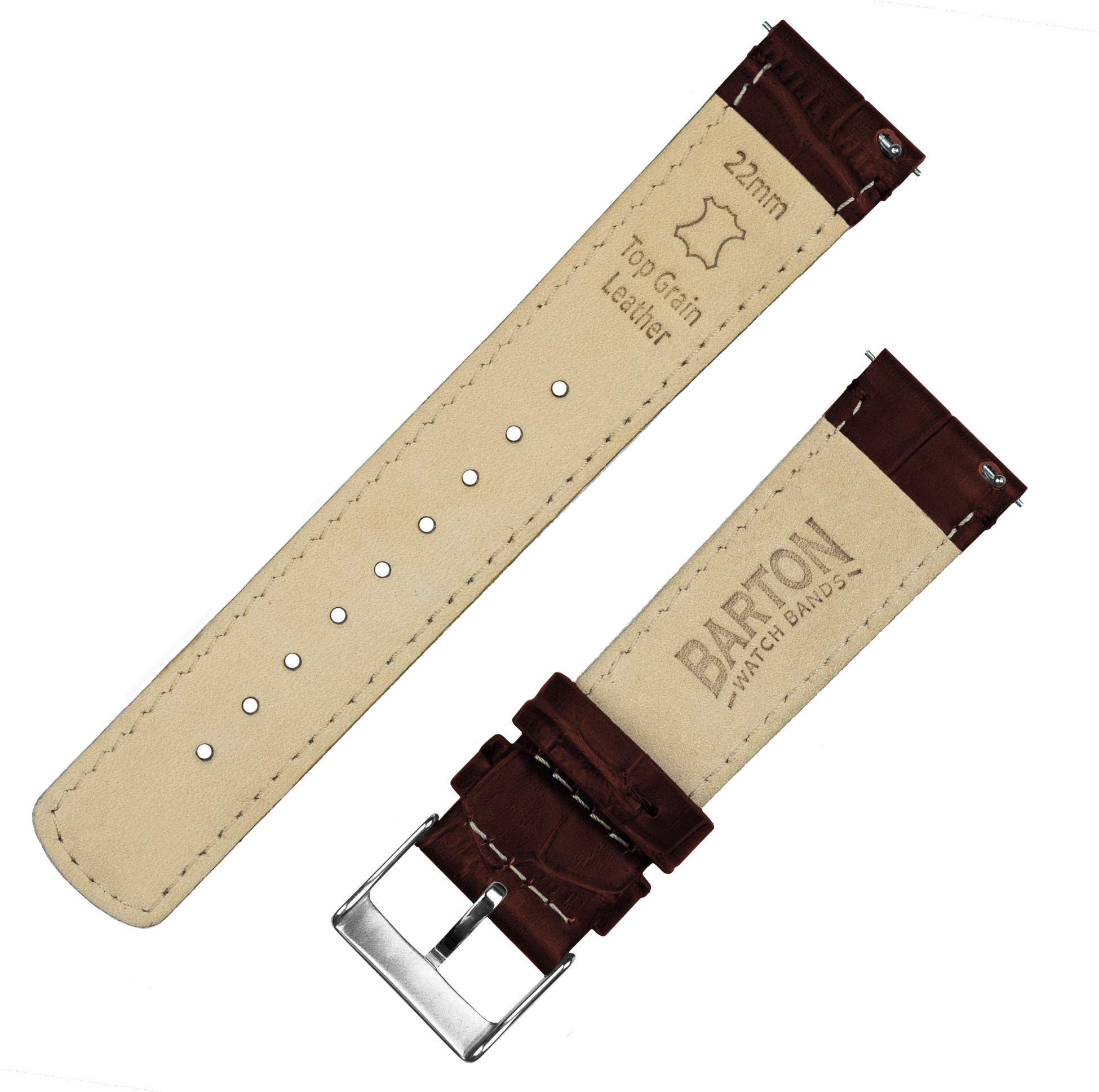 14mm Coffee Brown - BARTON Alligator Grain - Quick Release Leather Watch Bands