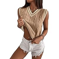 SweatyRocks Women's Plaid Geo Sleeveless V Neck Knit Crop Top Sweater Vest