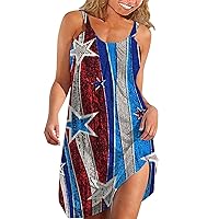 Women's 4th of July USA Flag Print Midi Slip Dress 2024 Summer Casual Beach Dress Plus Size Elegant Flowy Dresses