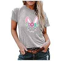 Graphic T Shirts for Women Cute Bunny Print Easter Tops Plus Size Loose Fit Tunic Tee Teen Girls Going Out Blouses